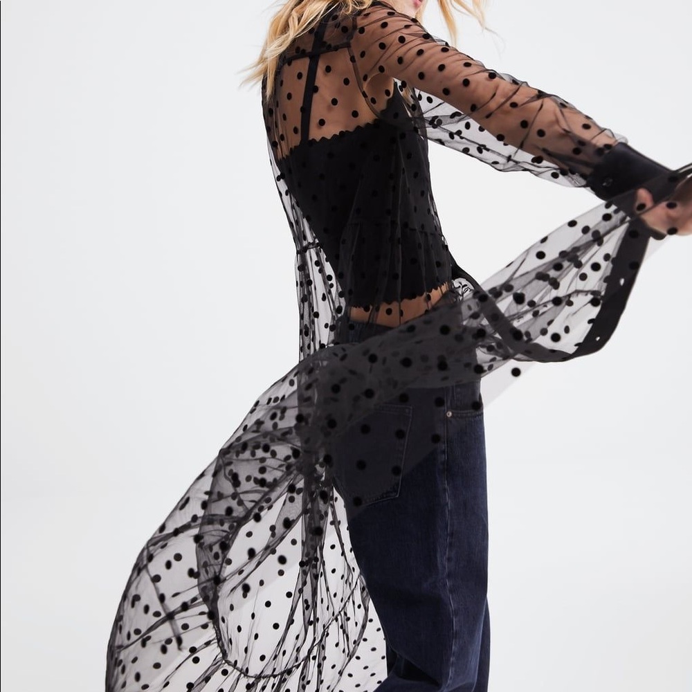Sold Out Zara Tulle Dot Dress Shirt Influencer Top